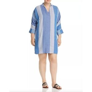 NIC+ZOE Fiji Striped Linen‎ Shirt Dress XL Coastal Vacation Resortwear Beach EUC